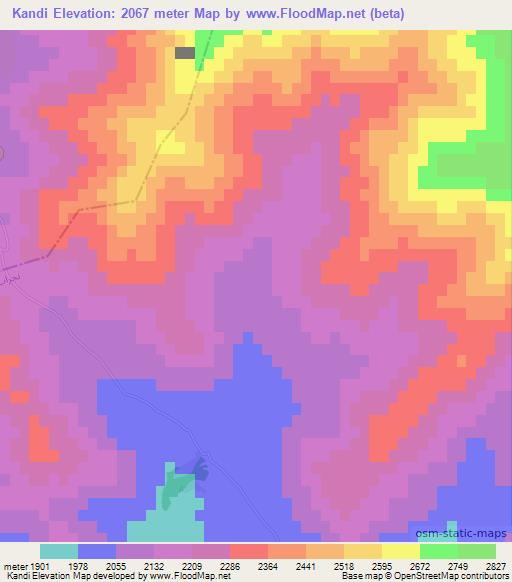 Kandi,Afghanistan Elevation Map