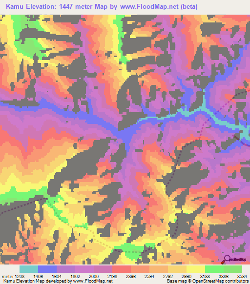 Kamu,Afghanistan Elevation Map