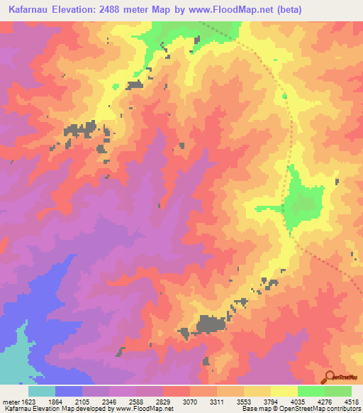 Kafarnau,Afghanistan Elevation Map