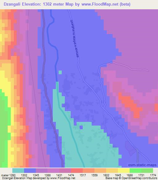 Dzangali,Afghanistan Elevation Map