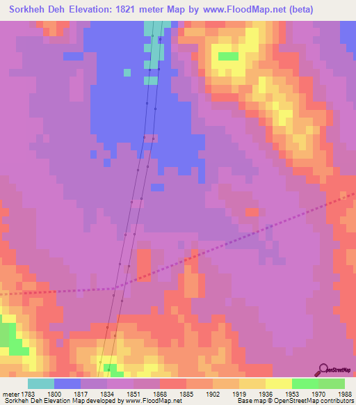 Sorkheh Deh,Iran Elevation Map