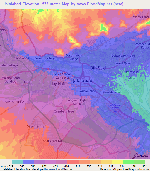 Jalalabad,Afghanistan Elevation Map