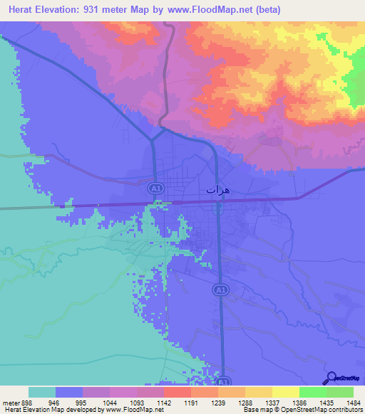 Herat,Afghanistan Elevation Map
