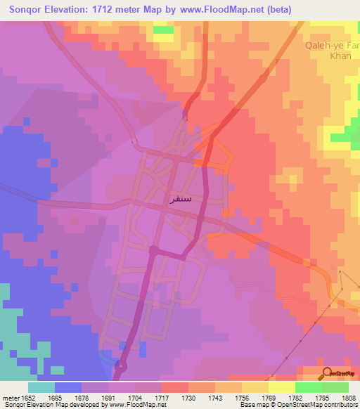 Sonqor,Iran Elevation Map