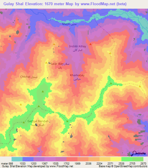 Gulay Shal,Afghanistan Elevation Map