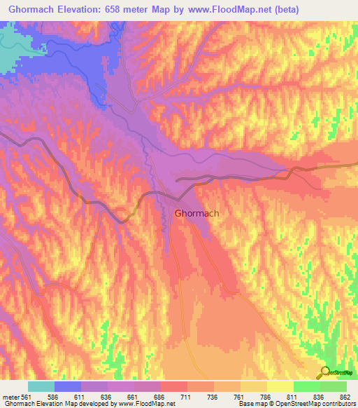Ghormach,Afghanistan Elevation Map