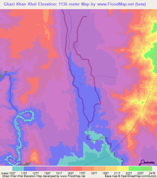 Ghazi Khan Khel,Afghanistan Elevation Map