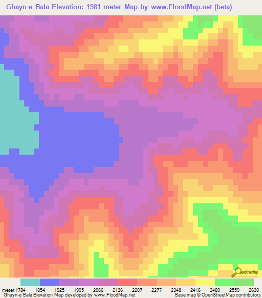 Ghayn-e Bala,Afghanistan Elevation Map