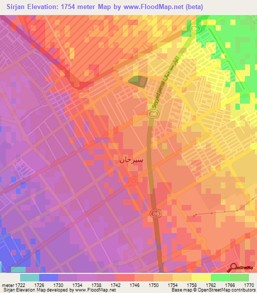 Sirjan,Iran Elevation Map