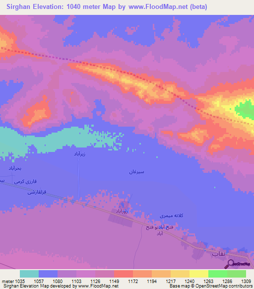 Sirghan,Iran Elevation Map