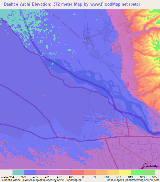 Dasht-e Archi,Afghanistan Elevation Map