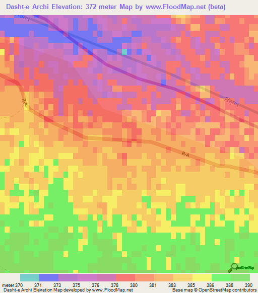 Dasht-e Archi,Afghanistan Elevation Map