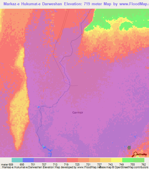 Markaz-e Hukumat-e Darweshan,Afghanistan Elevation Map