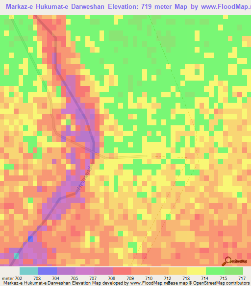 Markaz-e Hukumat-e Darweshan,Afghanistan Elevation Map