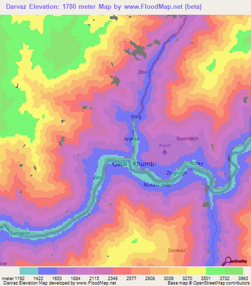 Darvaz,Tajikistan Elevation Map