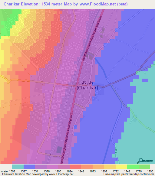 Charikar,Afghanistan Elevation Map