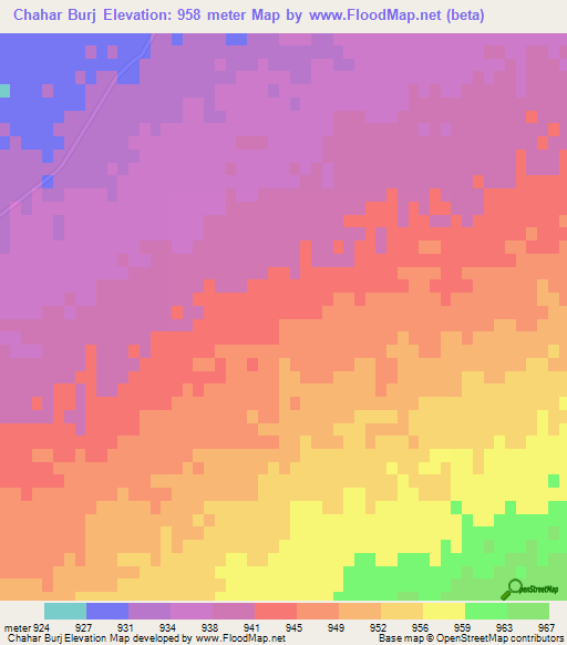 Chahar Burj,Afghanistan Elevation Map