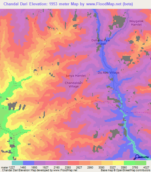 Chandal Dari,Afghanistan Elevation Map