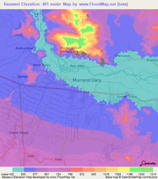 Basawul,Afghanistan Elevation Map