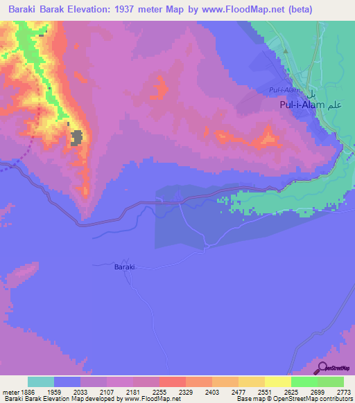 Baraki Barak,Afghanistan Elevation Map