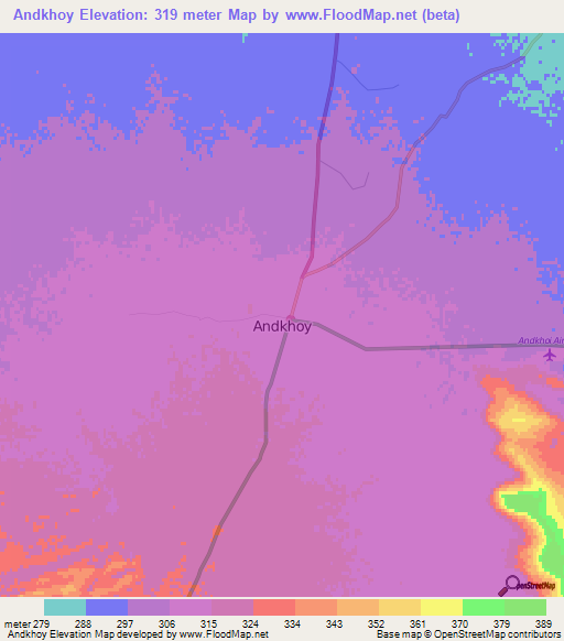 Andkhoy,Afghanistan Elevation Map