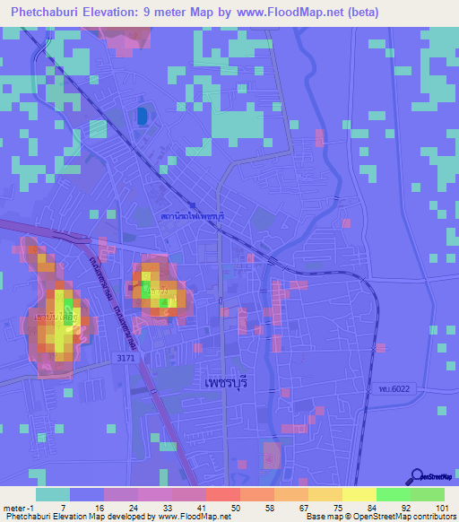 Phetchaburi,Thailand Elevation Map