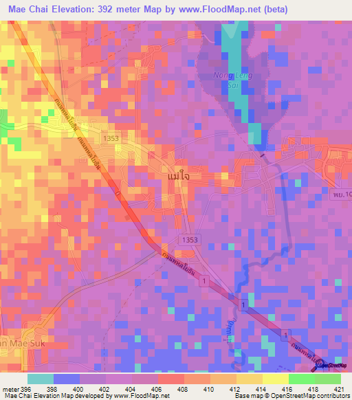Mae Chai,Thailand Elevation Map