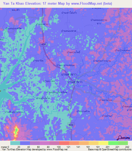 Yan Ta Khao,Thailand Elevation Map