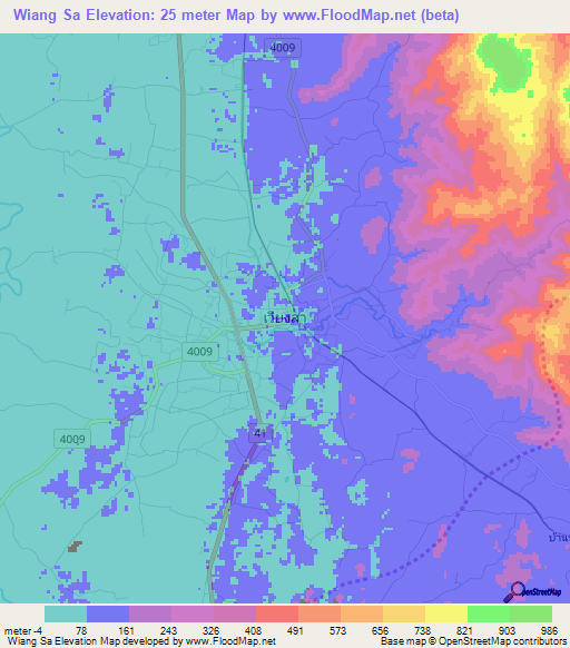 Wiang Sa,Thailand Elevation Map