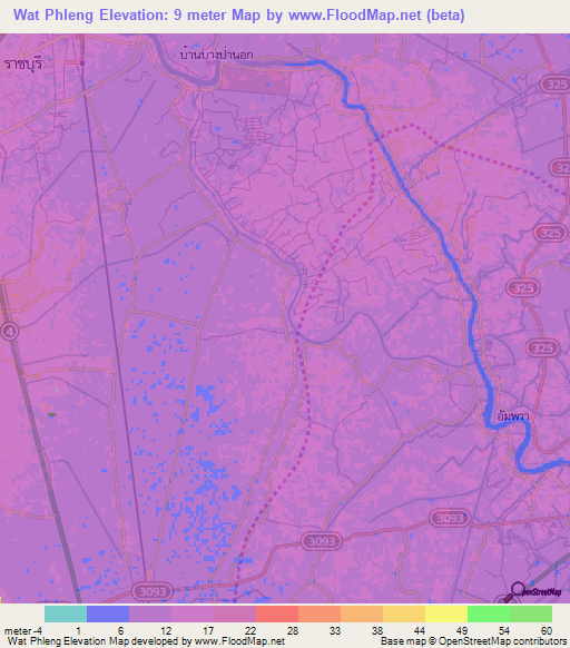 Wat Phleng,Thailand Elevation Map