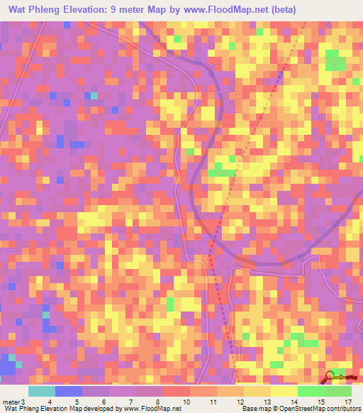 Wat Phleng,Thailand Elevation Map