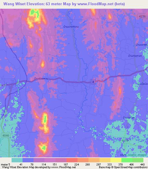 Wang Wiset,Thailand Elevation Map