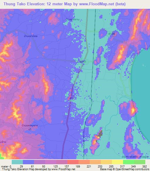 Thung Tako,Thailand Elevation Map