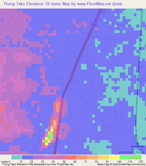 Thung Tako,Thailand Elevation Map