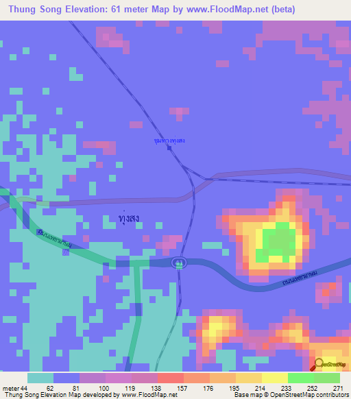 Thung Song,Thailand Elevation Map