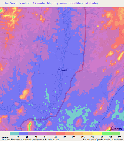 Tha Sae,Thailand Elevation Map