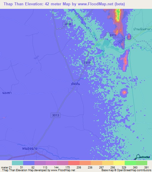 Thap Than,Thailand Elevation Map