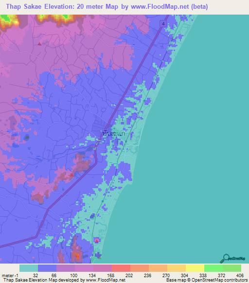Thap Sakae,Thailand Elevation Map