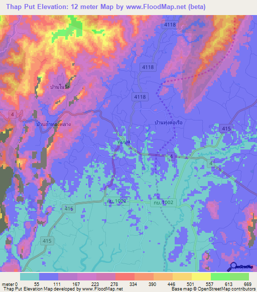 Thap Put,Thailand Elevation Map