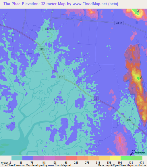 Tha Phae,Thailand Elevation Map