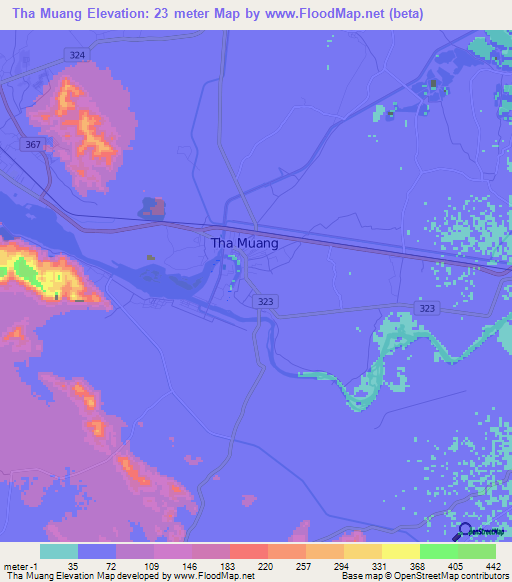 Tha Muang,Thailand Elevation Map