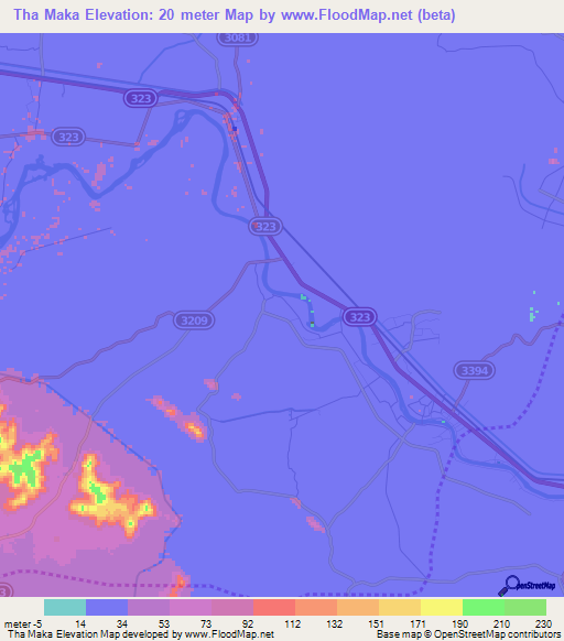 Tha Maka,Thailand Elevation Map