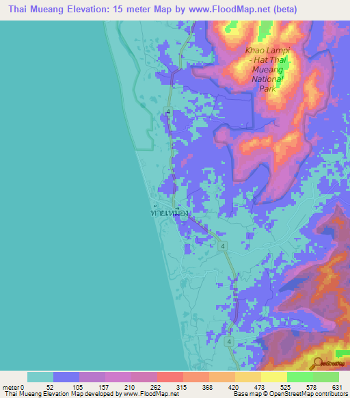 Thai Mueang,Thailand Elevation Map