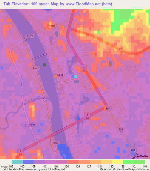 Tak,Thailand Elevation Map