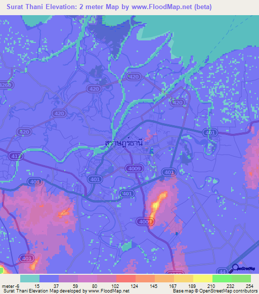 Surat Thani,Thailand Elevation Map