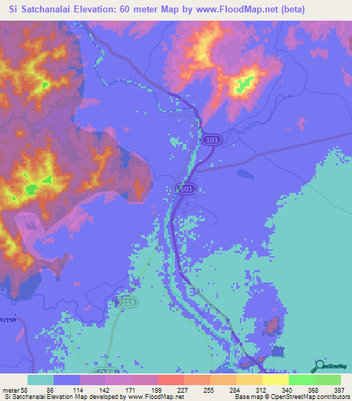 Si Satchanalai,Thailand Elevation Map