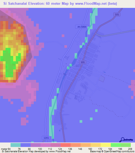 Si Satchanalai,Thailand Elevation Map