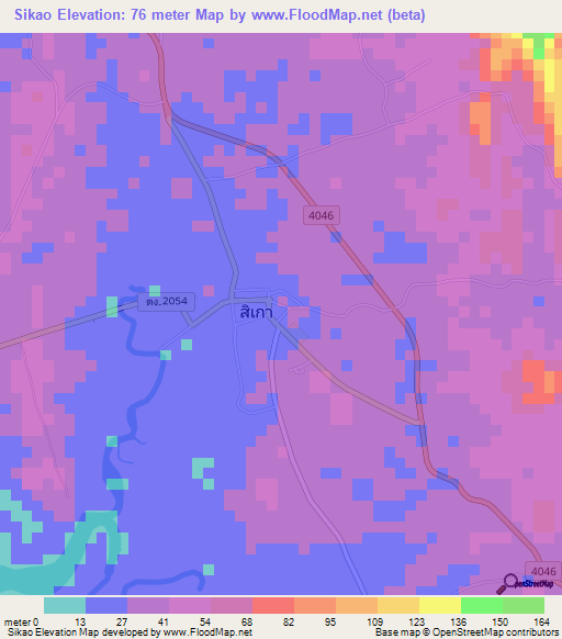 Sikao,Thailand Elevation Map
