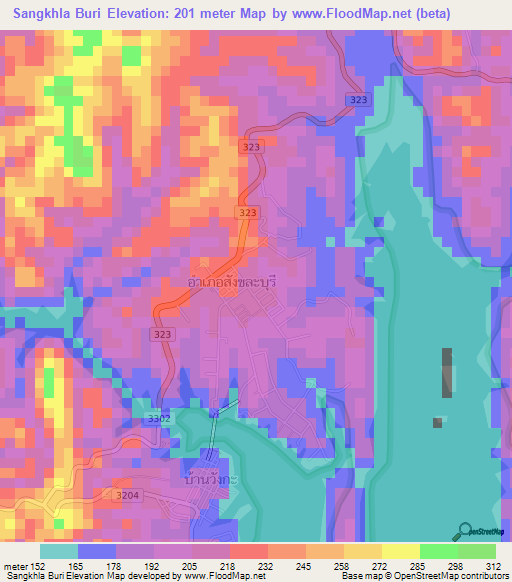Sangkhla Buri,Thailand Elevation Map