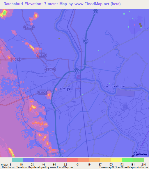 Ratchaburi,Thailand Elevation Map